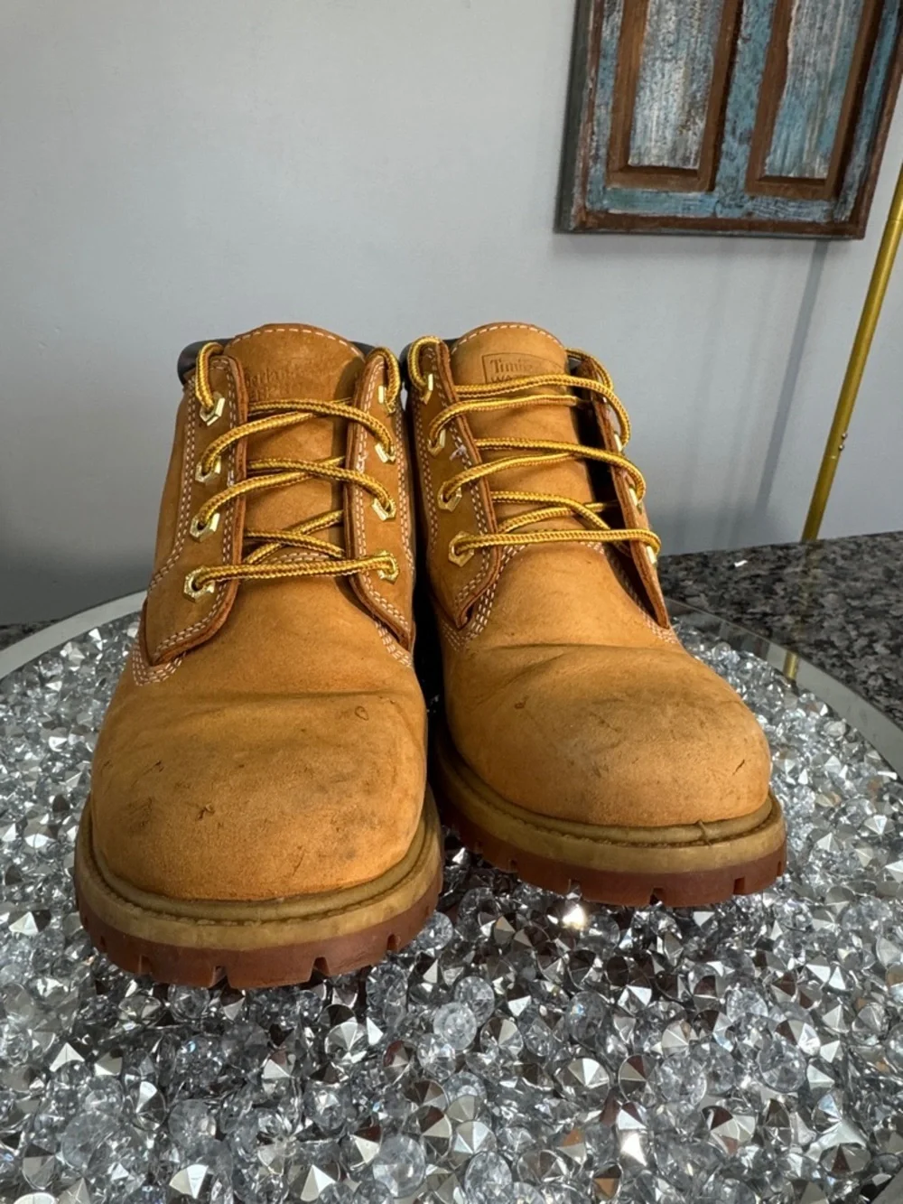 Timberland leather waterproof Wheat Nubuck Ankle Work Boots - Tan GUC 9